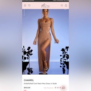 Sequined Cowl Neck Maxi Dress in Nude with TAG! Never worn . Size 6 US and 10 UK